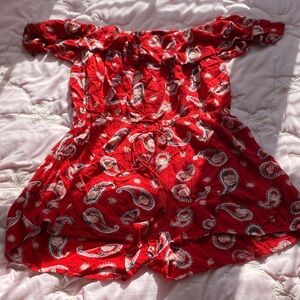 Red Paisley Off-Shoulder Romper